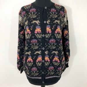 Vintage Patterned Knit Cardigan w/ Hares and Flowers - Size Sm/Med